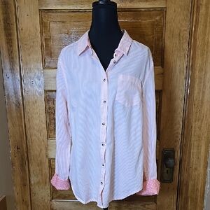 BONGO Peach And White Beachy Long Sleeve Button Down Shirt L